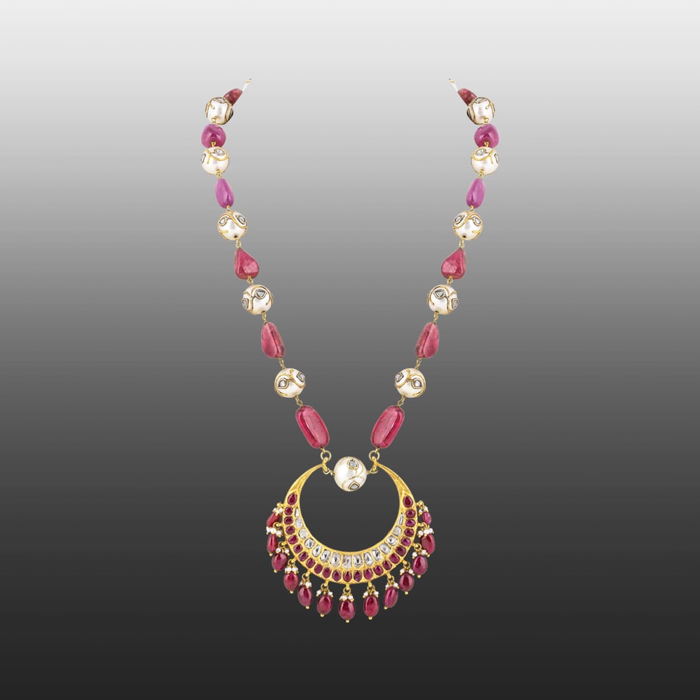 Necklace with Chandbali Polki Pendant & Jadau Southsea Beads